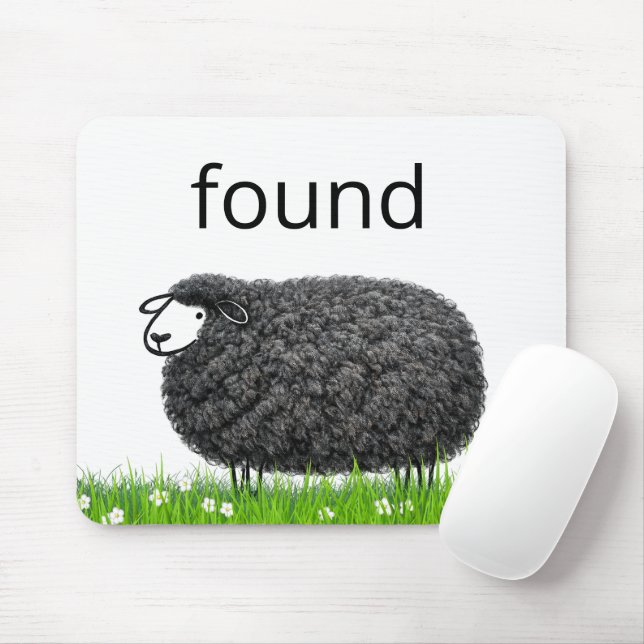 Wooly Black Sheep In Grass with Found Text Mouse Mat (With Mouse)