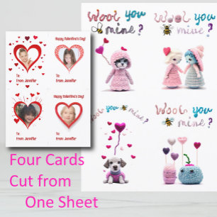Wooly Critters Valentine's Day Quad-Card Holiday C Card