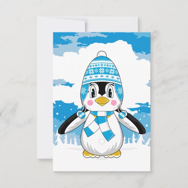 Wooly Hat Penguin RSVP Card (Front)