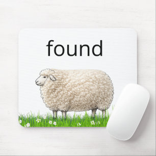 Wooly Sheep In Grass with "Found" Text Mouse Mat