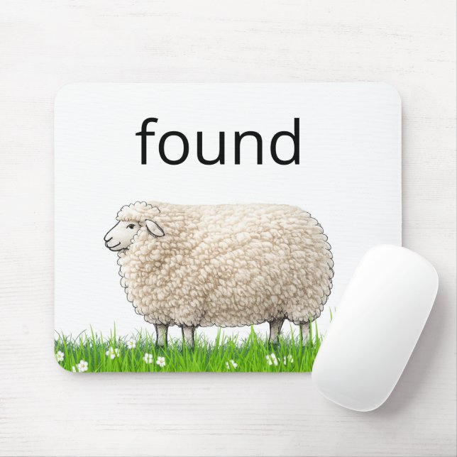 Wooly Sheep In Grass with "Found" Text Mouse Mat (With Mouse)