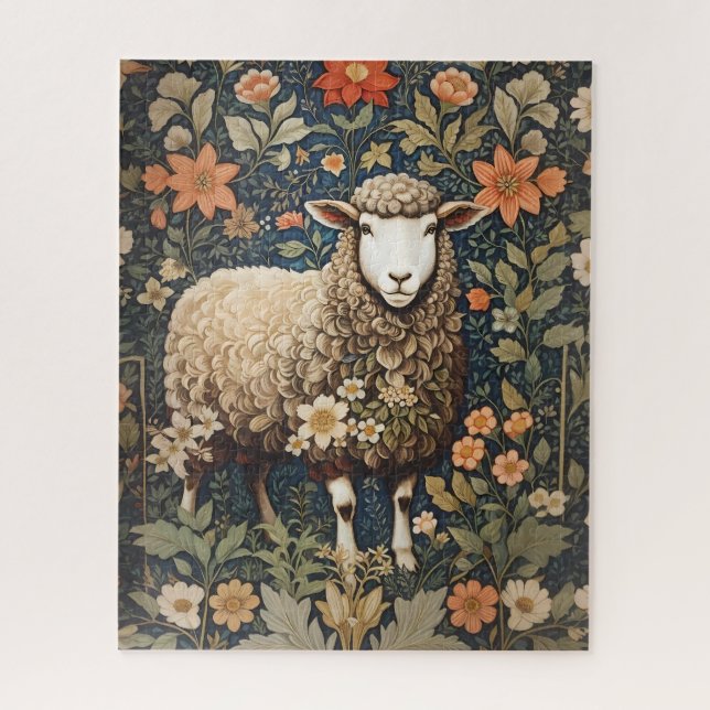 Wooly Sheep William Morris Inspired Floral Jigsaw Puzzle (Vertical)