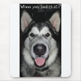 Wooo you lookin at? Alaskan Malamute mouse pad. Mat