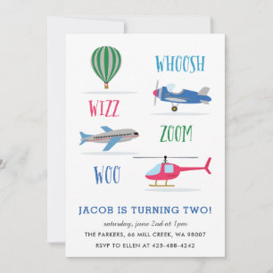 Woosh Vroom Woo Air Kid's birthday party  Invitation