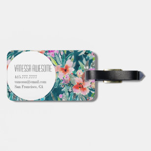 WOOT Colourful Tropical Floral Watercolor Luggage Tag