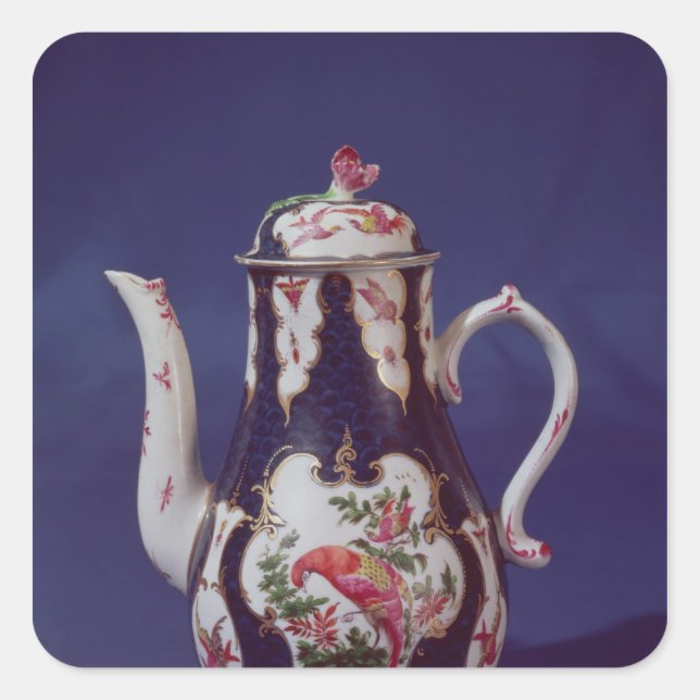 Worcester coffee pot, decorated with birds square sticker (Front)