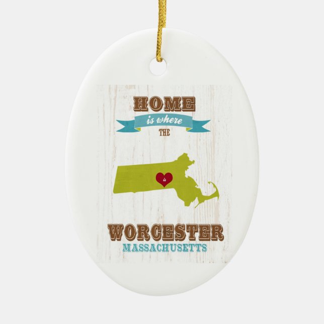 Worcester, Massachusetts Map – Home Is Where Ceramic Tree Decoration (Front)