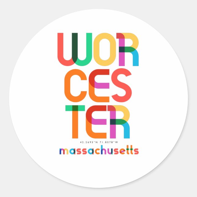 Worcester Massachusetts Mid Century, Pop Art, Classic Round Sticker (Front)