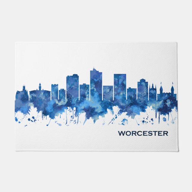 Worcester Massachusetts Skyline Blue Doormat (Front)