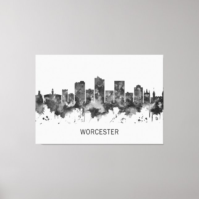 Worcester Massachusetts Skyline BW Canvas Print (Front)