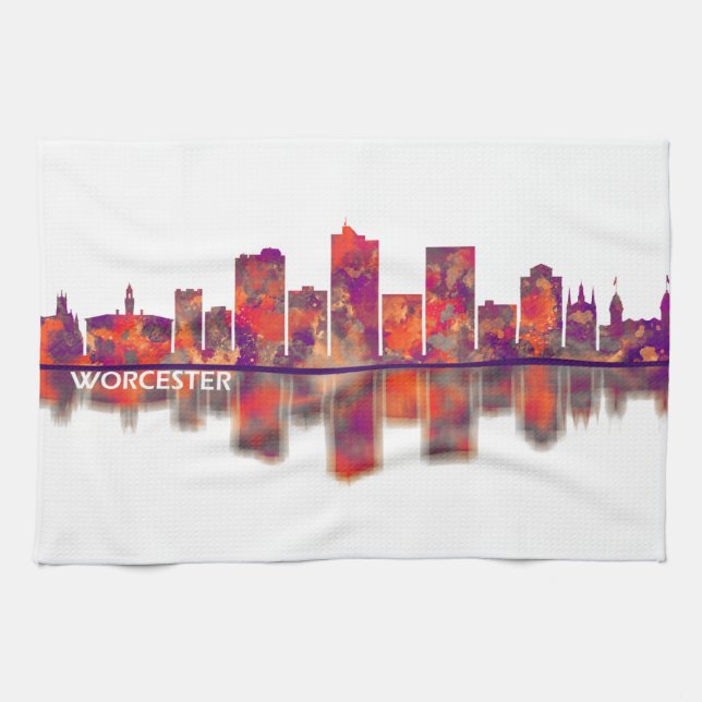 Worcester Massachusetts Skyline Tea Towel (Horizontal)