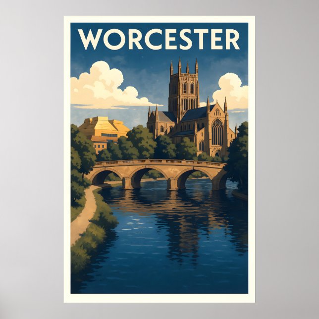 Worcester UK Travel Poster – Vintage Style Wall (Front)