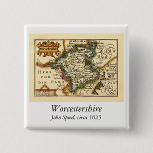 Worcestershire County England Old Antiquarian Map 15 Cm Square Badge
