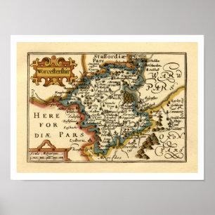 Worcestershire County England Old Antiquarian Map Poster