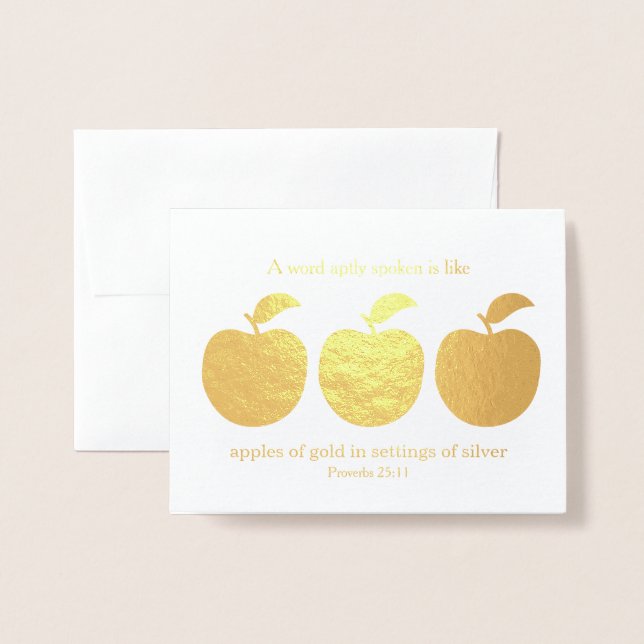 Word Aptly Spoken Apples Gold Pastor Appreciation Foil Card (Front With Envelope)