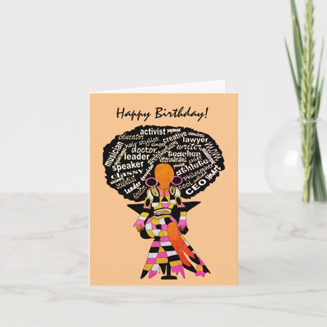 Word Art Afro Lady African American Happy Birthday Card (Front)