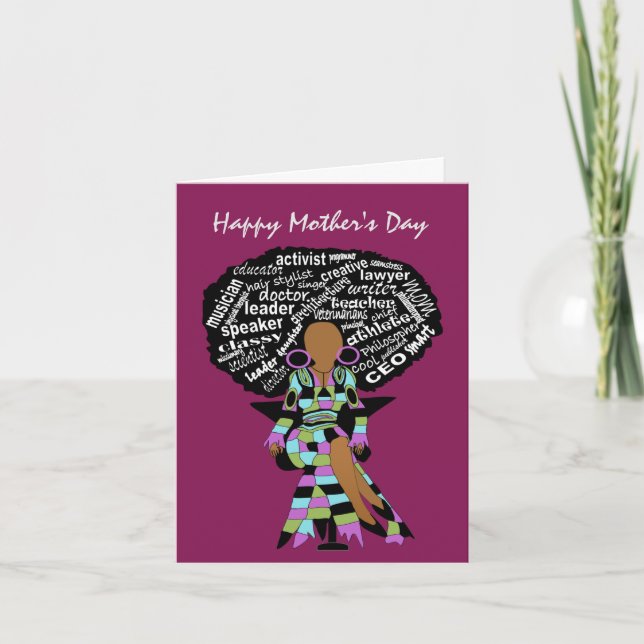 Word Art Afro Lady African American Mother's Day Card (Front)