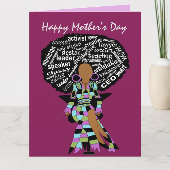 Word Art Afro Lady African American Mother's Day Card (Front)