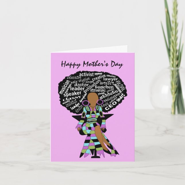 Word Art Afro Lady African American Mother's Day Card (Front)