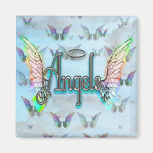 Word Art Angel with Wings & Halo - Rainbow coloure Magnet