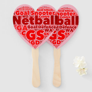 Word Art Ball Design Netball Heart Hand Fan