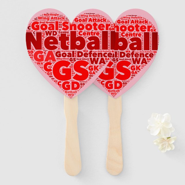 Word Art Ball Design Netball Heart Hand Fan (Front and Back)