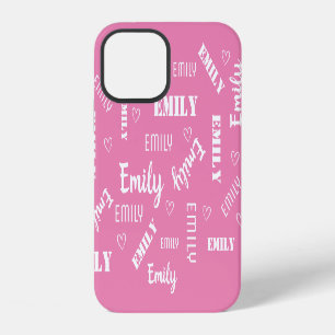 Word Art Cloud Calligraphy Love Heart Girly Pink iPhone 12 Case
