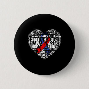 Word Art Heart Red &amp; Blue Ribbon Chd Awareness 6 Cm Round Badge