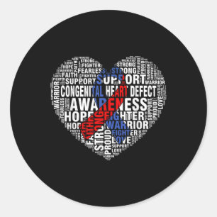 Word Art Heart Red & Blue Ribbon Chd Awareness Classic Round Sticker