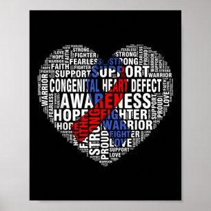Word Art Heart Red &amp; Blue Ribbon Chd Awareness Poster
