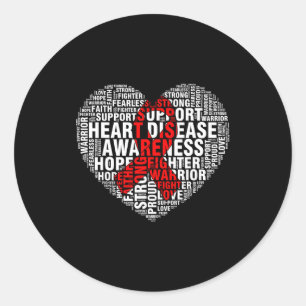 Word Art Heart Red Ribbon Heart Disease Awareness Classic Round Sticker