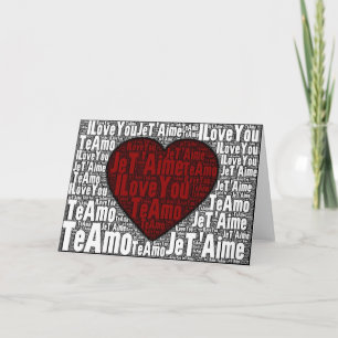 Word Art: "I Love You" 3 languages - red heart Holiday Card