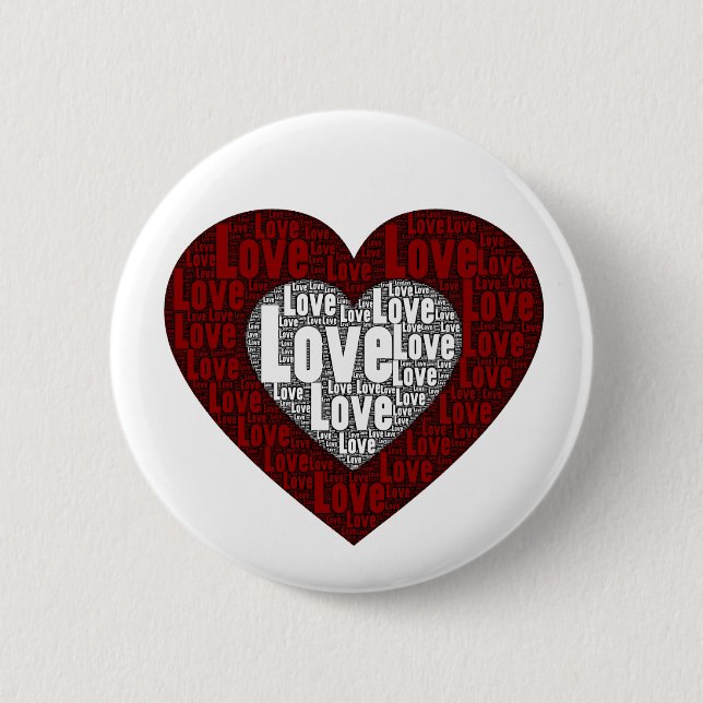 Word Art: Love in a Double Heart 6 Cm Round Badge (Front)