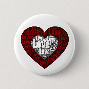 Word Art: Love in a Double Heart 6 Cm Round Badge