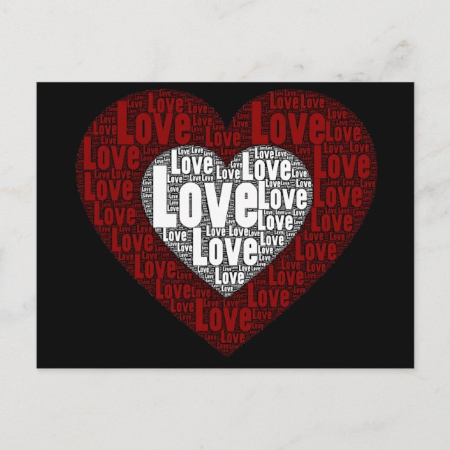 Word Art: Love in a Double Heart Postcard (Front)