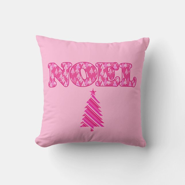 Word Art - Noel Patterned in Fuchsia Pink Trees  Cushion (Front)