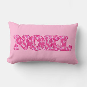 Word Art - Noel Patterned in Fuchsia Pink Trees   Lumbar Cushion