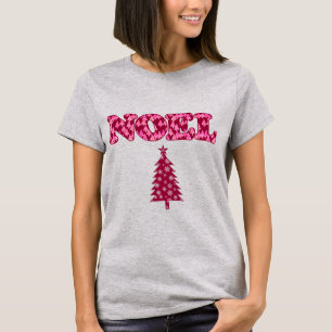 Word Art - Noel Patterned with Trees Burgundy T-Shirt