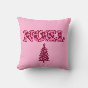 Word Art - Noel Patterned with Trees in Burgundy T Cushion