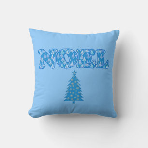 Word Art - Noel Patterned with Trees Light Blue Cushion