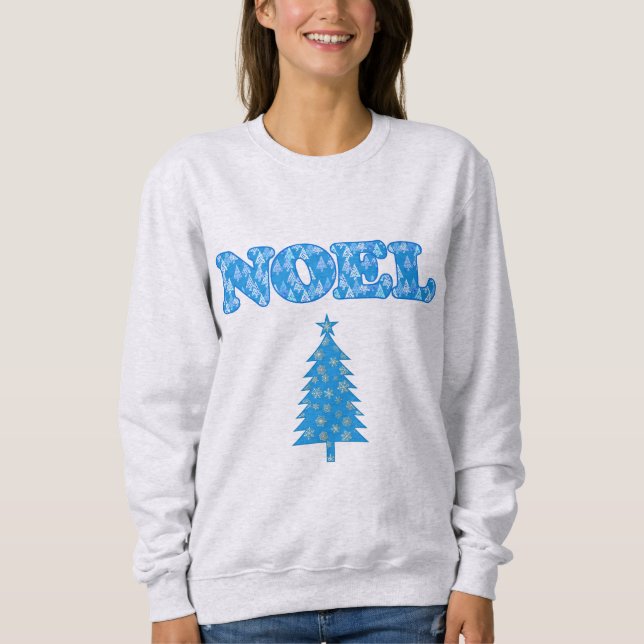 Word Art - Noel Patterned with Trees Light Blue Sweatshirt (Front)