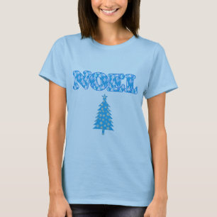 Word Art - Noel Patterned with Trees Light Blue  T-Shirt