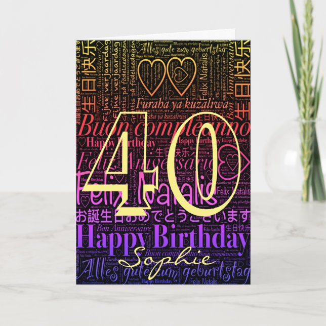 Word Art Personalised 40th Birthday Card (Front)