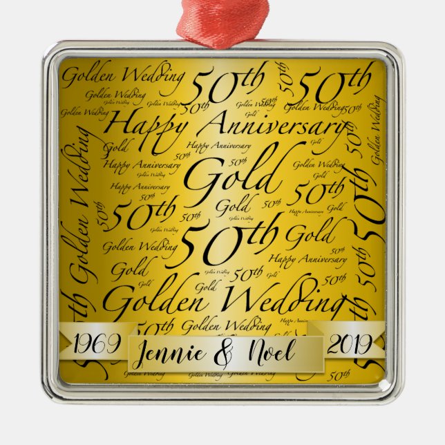 Word Art Personalised 50th Anniversary Metal Tree Decoration (Front)