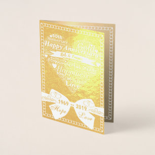 Word Art Personalised 50th Golden Anniversary Card