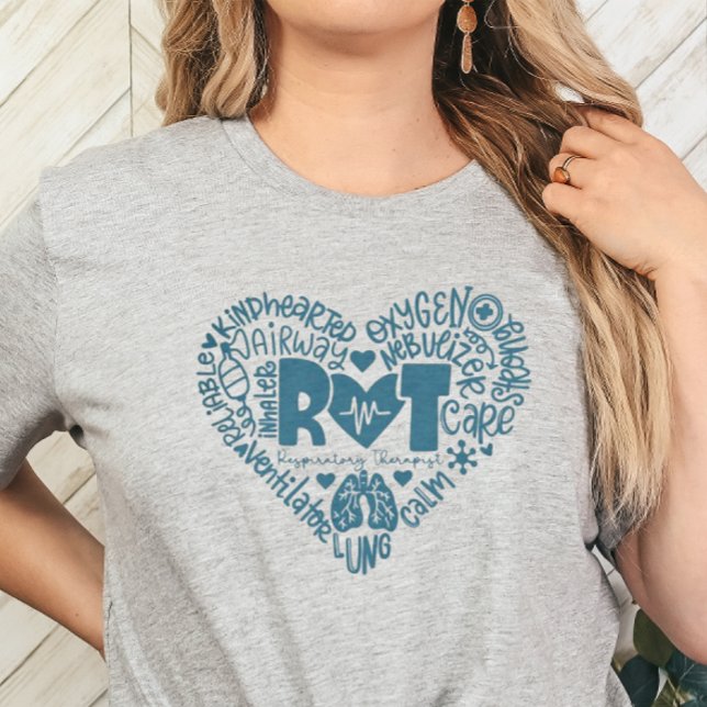 Word Art Respiratory Therapy  T-Shirt (Respiratory Therapist RT Word Art Tshirt in Caribbean Blue)