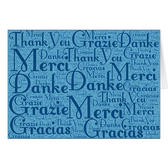 Word Art: Thank You in Multi Languages - Aqua Blue Card
