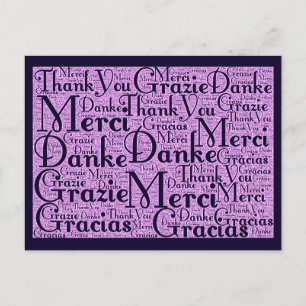 Word Art: Thank You in Multi Languages - Pink Navy Postcard