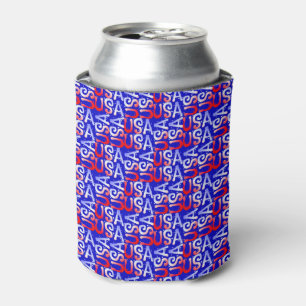 Word Art USA Text,blue-DRINK CAN COOLER