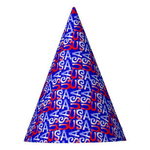 Word Art USA Text,Blue-PAPER PARTY HATS